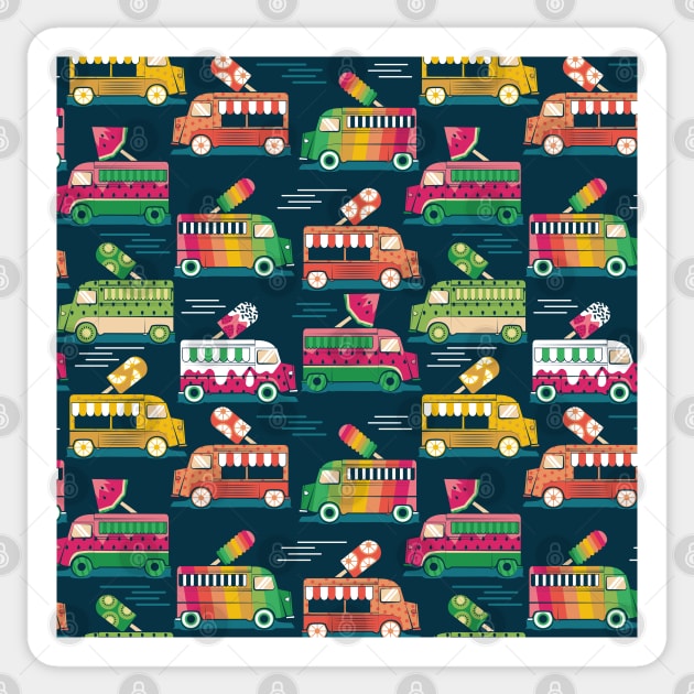 Frutalicious ice cream trucks // pattern // navy blue background multicolored fruit popsicles Sticker by SelmaCardoso